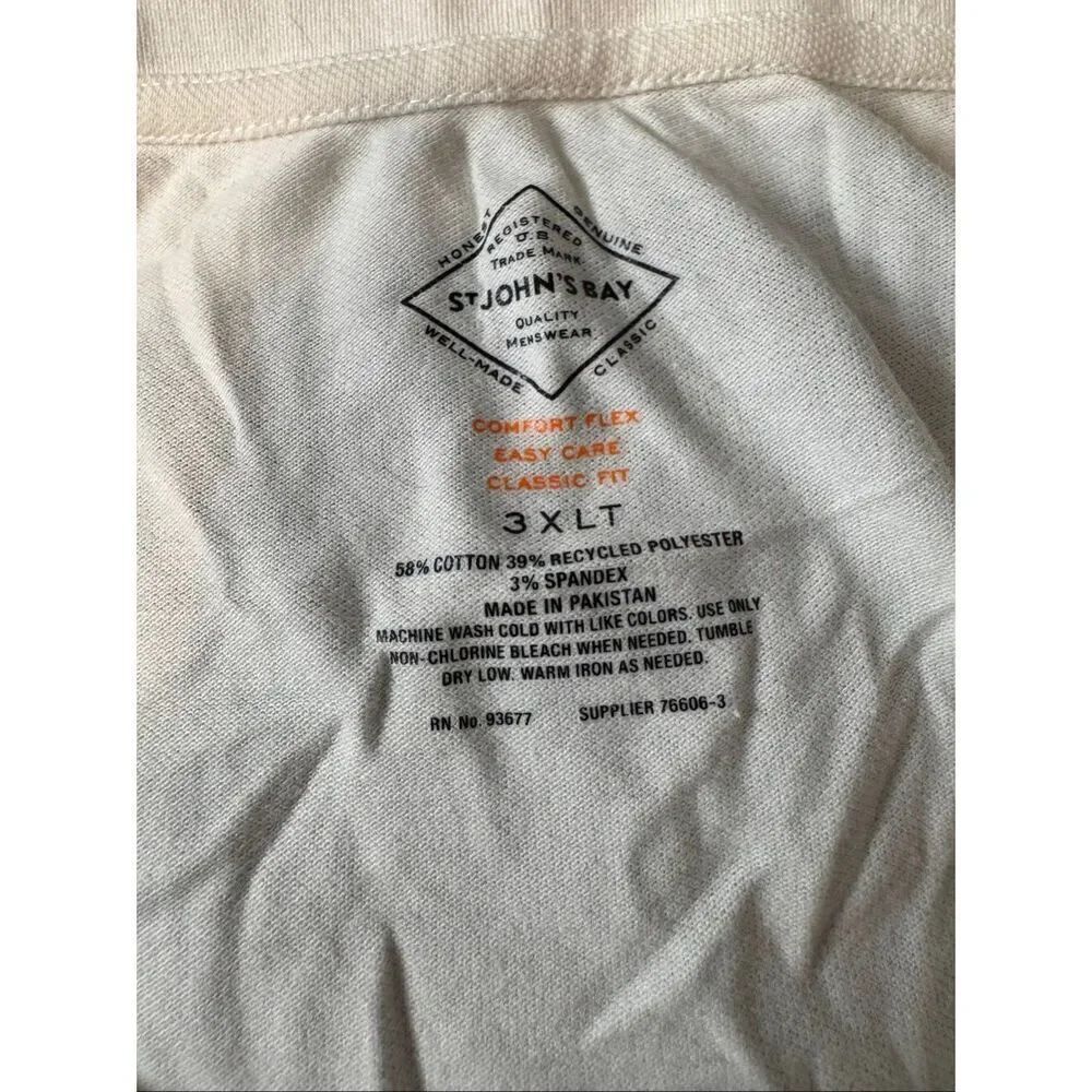 St. John’s Bay Men’s White Polo Shirt 3XLT Comfort Flex Short Sleeve Classic Fit - Picture 4 of 5
